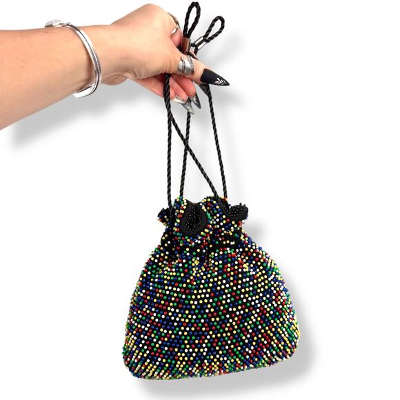 1960's rainbow beaded reversible pouch purse bag - Picture 6 of 16